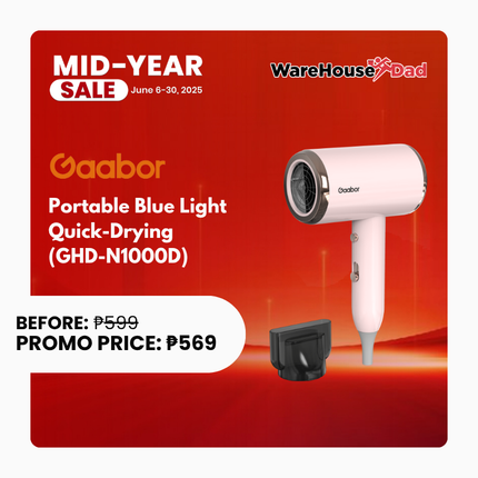 Gaabor Portable Blue Light Quick-Drying Pink Hair Dryer 4 Modes (GHD-N1000D)