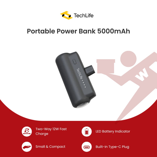 TechLife Portable Power Bank 5000mAh