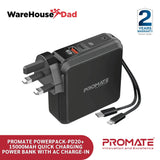 Promate PowerPack-PD20+ 15000mAh Quick Charging Power Bank With AC Charge-in
