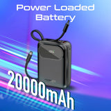 Promate PowerPod-20 Ultra Compact 35W SuperSpeed™ Power Bank with Built-In USB-C & Lightning Cable