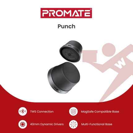 Promate Punch High-Fidelity Mini Bluetooth Speaker with MagSafe Compatible Base