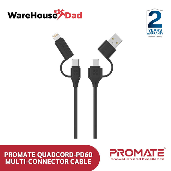 Promate QuadCord-PD60 60W High-Speed Multi-Connector Cable
