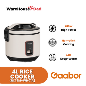 Gaabor Rice Cooker Mechanical One-Button Accurate Temperature Control 4L Capacity (RC15M-WH01A)