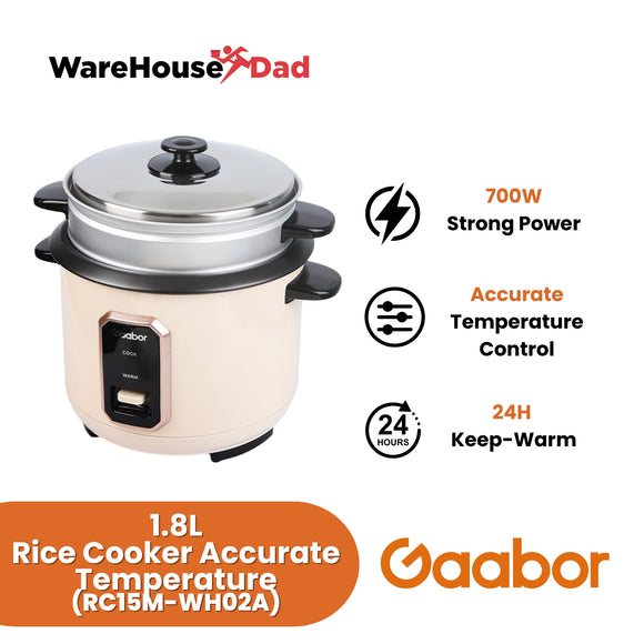 Gaabor 1.8L Rice Cooker Accurate Temperature Control Equipped, Steamer Basket (RC15M-WH02A)