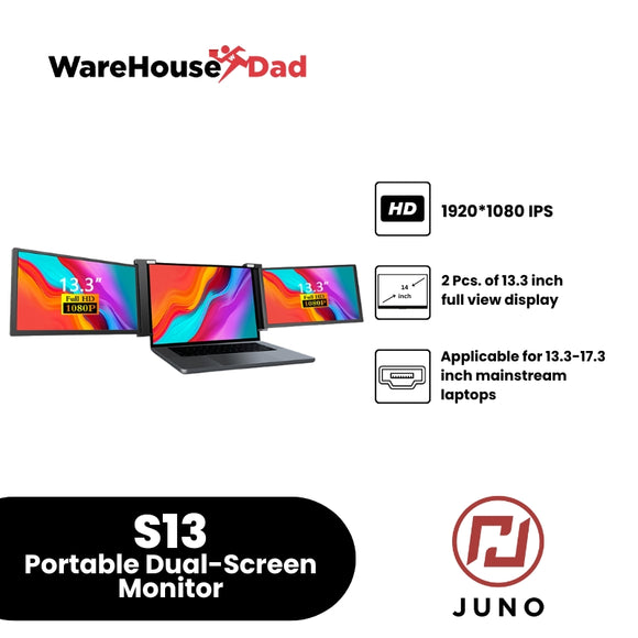 Juno S13 Portable Dual Screen Monitor for Notebooks Free Lenovo HU75 Gaming Headset