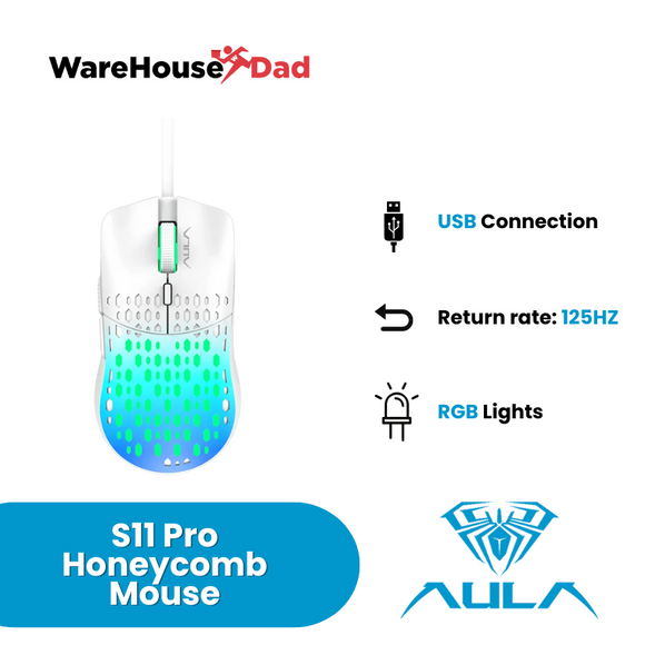 AULA S11 PRO Honeycomb Design Colorful Light 1200-1800-2400-3600DPI Gaming Mice with 6 keys for Gamer