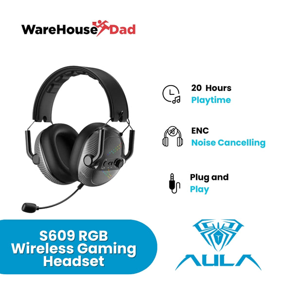 AULA S609 Bluetooth/2.4 G/Type-C Wired Gaming Headset Rechargeable Pluggable Built-in Microphone 4D Sound Effect Adjustable Size Foldable