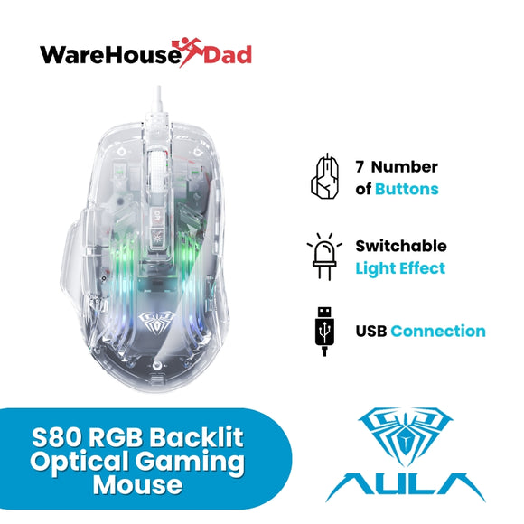 AULA S80 Transparent Wired Gaming Mouse