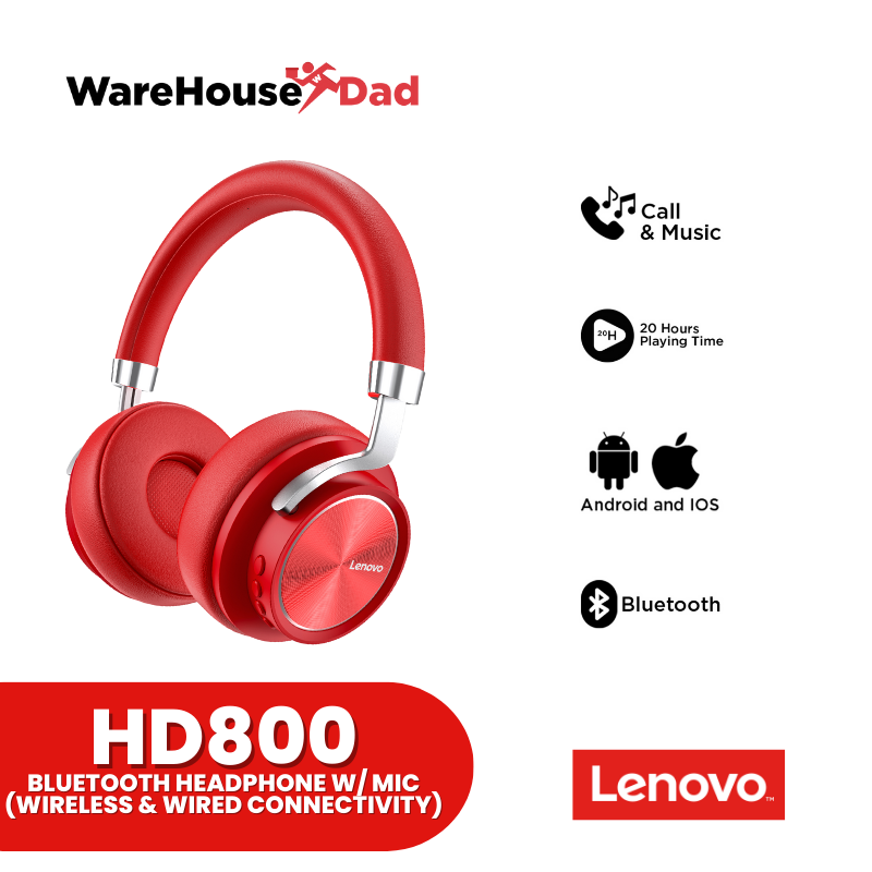 Lenovo HD800 Bluetooth Headphone with Mic Wireless Wired Connectivi WarehouseDad