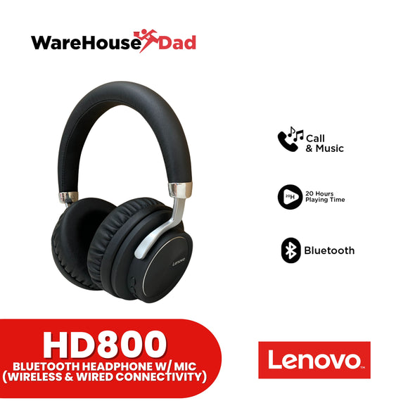 Lenovo HD800 Bluetooth Headphone with Mic (Wireless & Wired Connectivity)