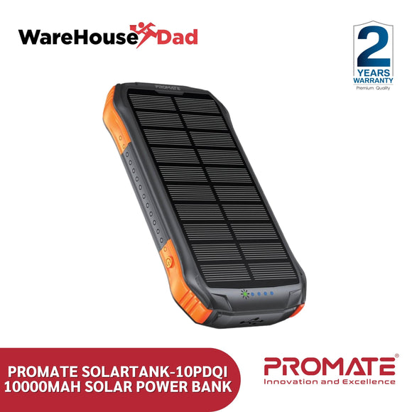 Promate SolarTank-10PDQi 10000mAh Rugged EcoLight™ Solar Power Bank