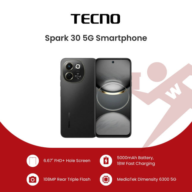 Tecno Spark 30 5G 8GB+256GB Smartphones with FREE Lenovo HF130 Earphone