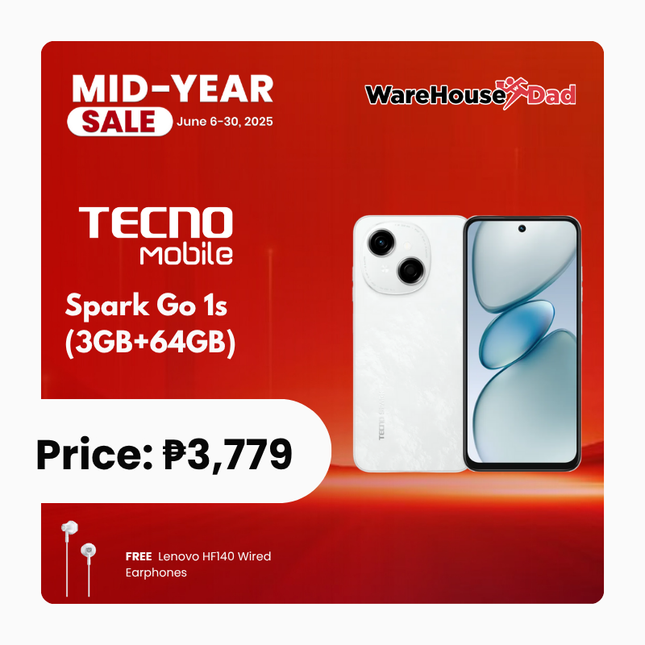 Tecno Spark Go 1s 3GB+64GB Smartphone with Free Lenovo HF140 Wired Earphone