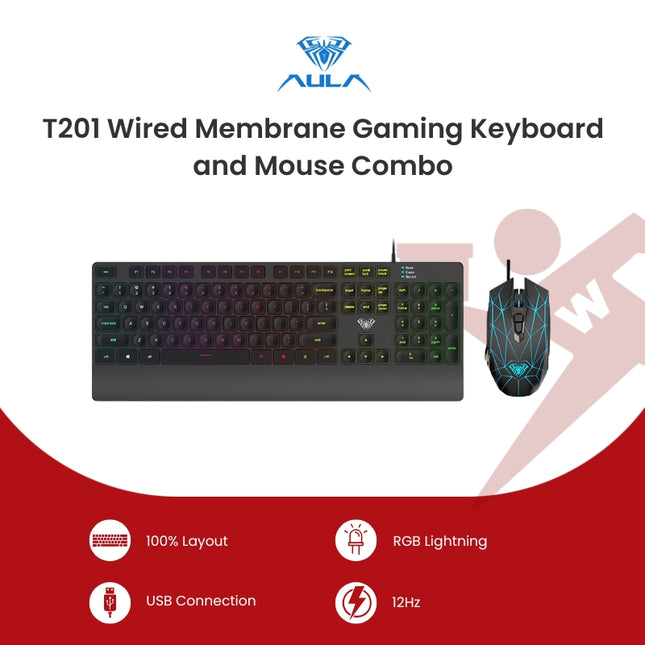 Aula T201 Wired Membrane Gaming Keyboard and Mouse Combo
