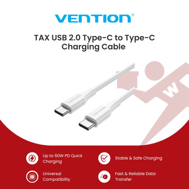 Vention USB type-C to Type-C Fast Charging Cable  1M - TAX - White