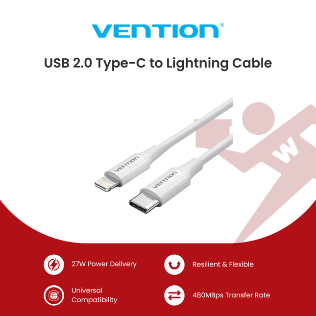 Vention LAJ 1M USB-C Cable To Lightning Cable - White