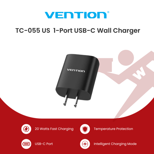 Vention PD 20W 1-port USB-C Wall Charger - Black TC-055