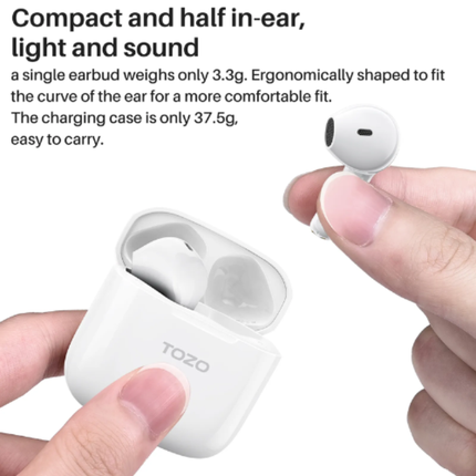 TOZO A3 Pro Half in-Ear Lightweight Wireless Earbuds with Digital Call Noise Reduction l White