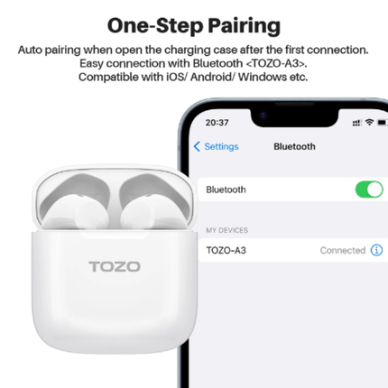 TOZO A3 Pro Half in-Ear Lightweight Wireless Earbuds with Digital Call Noise Reduction l White