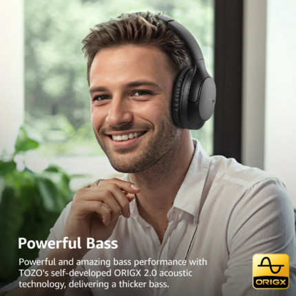 TOZO H100 ENC Call Noise Cancelling with Mic Over Ear Wireless Headphones l Black
