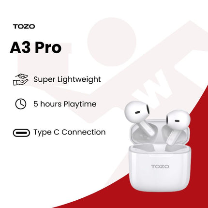 TOZO A3 Pro Half in-Ear Lightweight Wireless Earbuds with Digital Call Noise Reduction l White