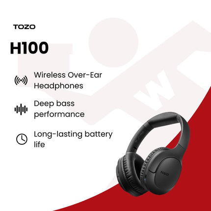 TOZO H100 ENC Call Noise Cancelling with Mic Over Ear Wireless Headphones l Black