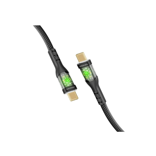 Promate TransLine-CC 60W Power Delivery Ultra-Fast USB-C Cable with Transparent Shells