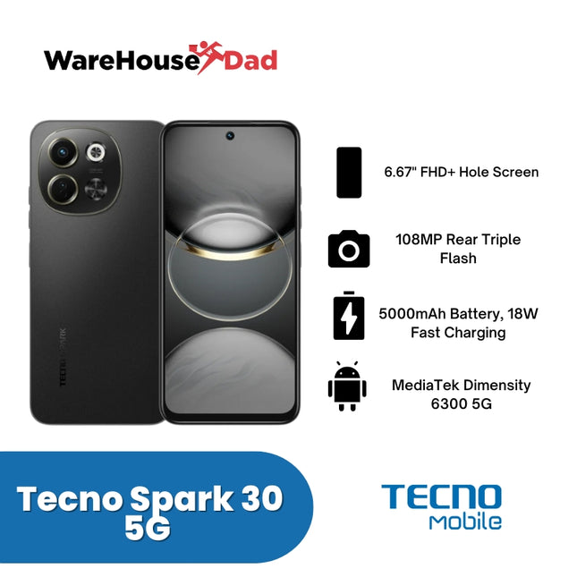Tecno Spark 30 5G 8GB+256GB Smartphones with FREE Lenovo HF130 Wired Earphone