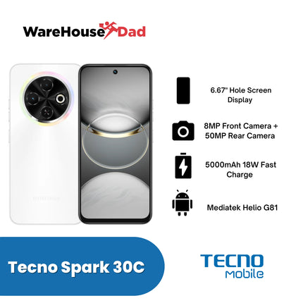 Tecno Spark 30C Smartphone with FREE Lenovo HF130 Wired Earphone
