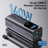 Promate Titan-160 Ultra-Compact 160W Multi-Port PD 3.1 Power Bank with TFT LCD Screen