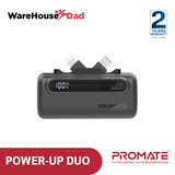 Promate PowerUp-Duo Ultra-Compact Fast Charging Power Bank with Dual foldable USB-C™ & Lightning Connectors