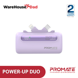 Promate PowerUp-Duo Ultra-Compact Fast Charging Power Bank with Dual foldable USB-C™ & Lightning Connectors