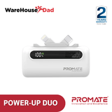 Promate PowerUp-Duo Ultra-Compact Fast Charging Power Bank with Dual foldable USB-C™ & Lightning Connectors