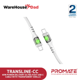 Promate TransLine-CC 60W Power Delivery Ultra-Fast USB-C Cable with Transparent Shells