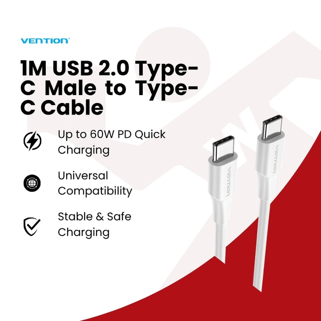 Vention USB type-C to Type-C Fast Charging Cable  1M - TAX - White