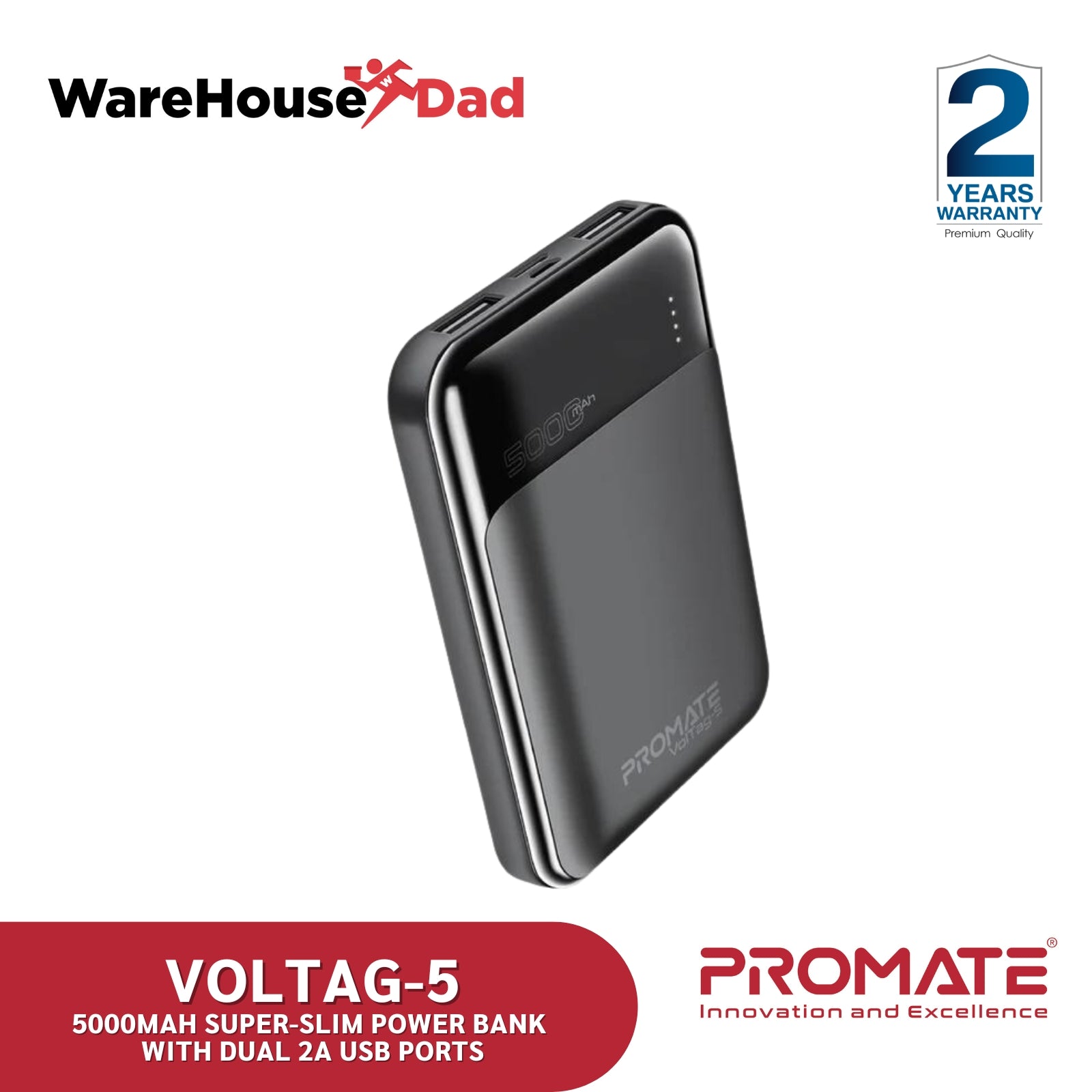 Promate VolTag-5 5000mAh Super-Slim Power Bank with Dual 2A USB Ports –  WarehouseDad