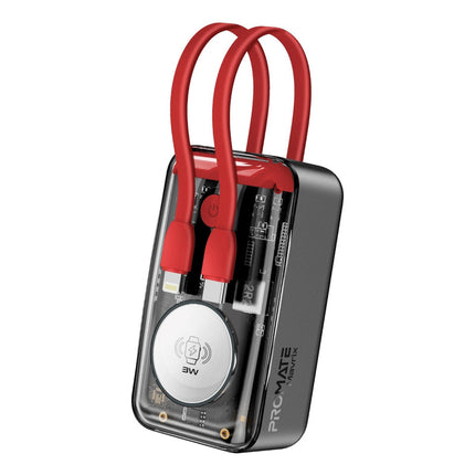 Promate Mavrix-1 35W Transparent Smartphone and Apple Watch Charging Power Bank with USB-C & Lightning Cable