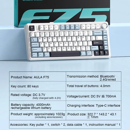 AULA F75 Tri-mode Fully Hot-Swappable Keys Mechanical Keyboard