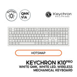 Keychron K10 Pro White QMK Mechanical Keyboard Full Layout, Wired/Bluetooth, White LED, Hot-Swap