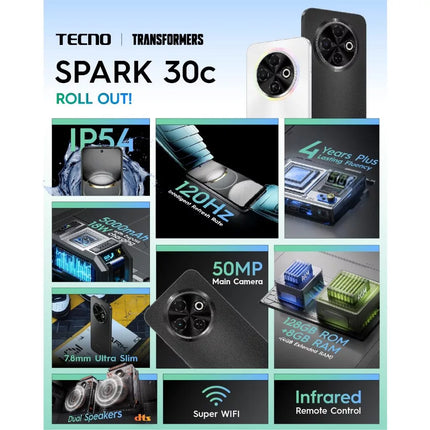 Tecno Spark 30C Smartphone with FREE Lenovo HF130 Wired Earphone