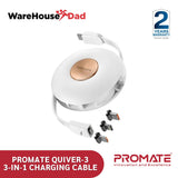 Promate Quiver-3 3-in-1 Retractable Magnetic Charging Cable