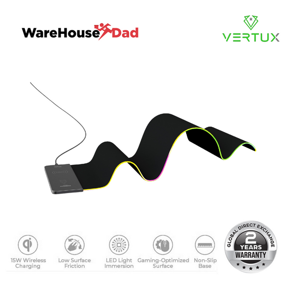 Vertux RaftPad-Qi Anti-Friction LED Gaming Mouse Pad With 15W Wireless Charger (Black)