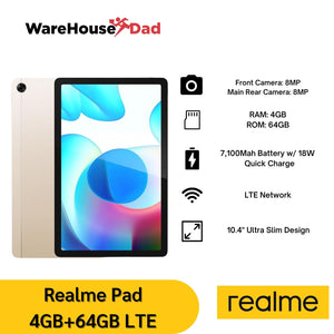 Realme Pad LTE |  4GB RAM + 64GB ROM | 6GB RAM + 128GB ROM |   7100mAh Quick Charging Display | Android 11