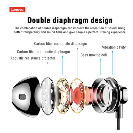 Lenovo HF140 Half-in Ear Wired Metal Earphones Headset